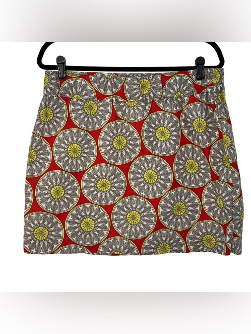 Banana Republic Red Mini Skirt with Yellow and Gray Mandala Print